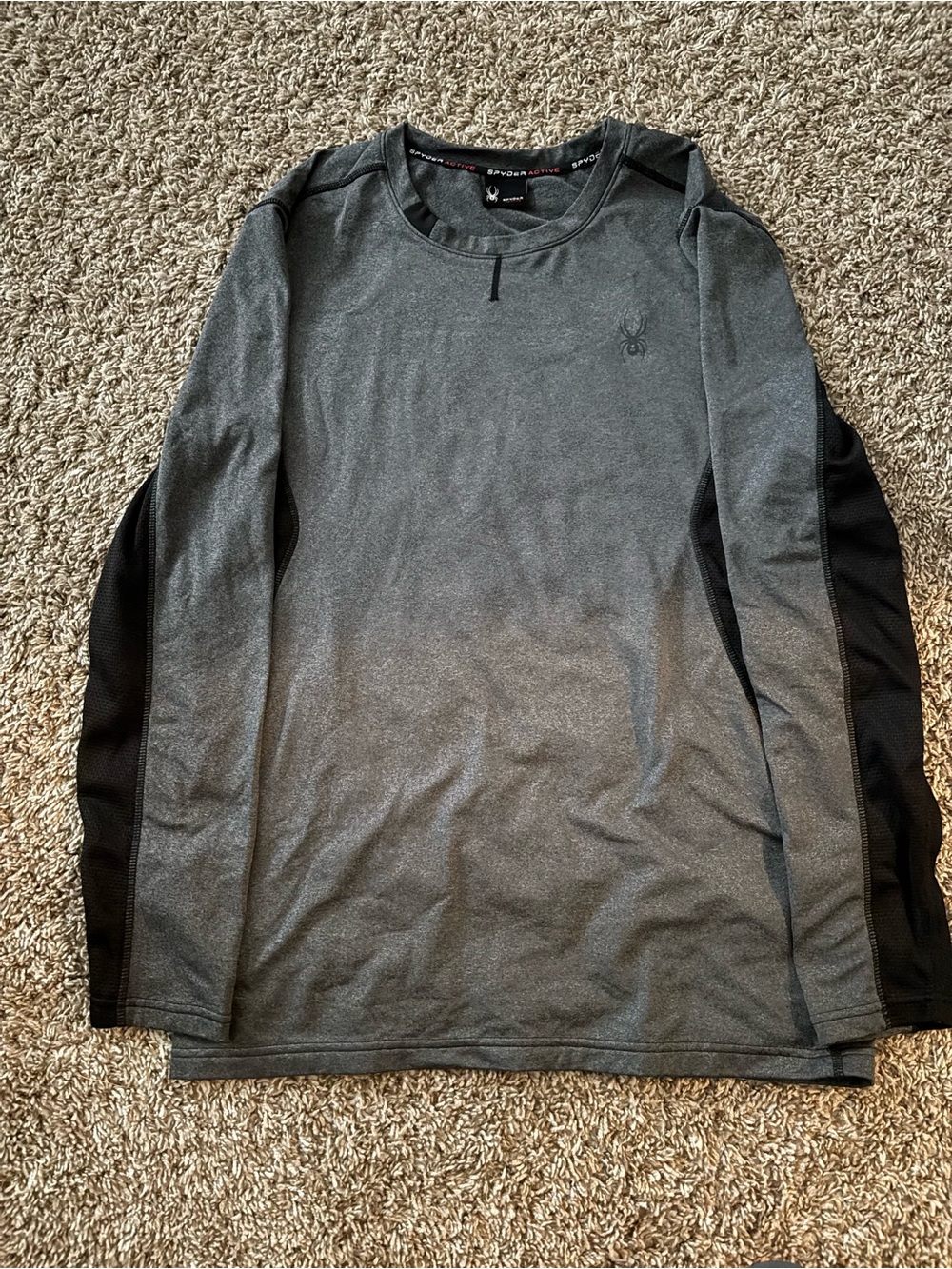 Spyder Men's Long-Sleeve Athletic Crew in Charcoal with Black Panels